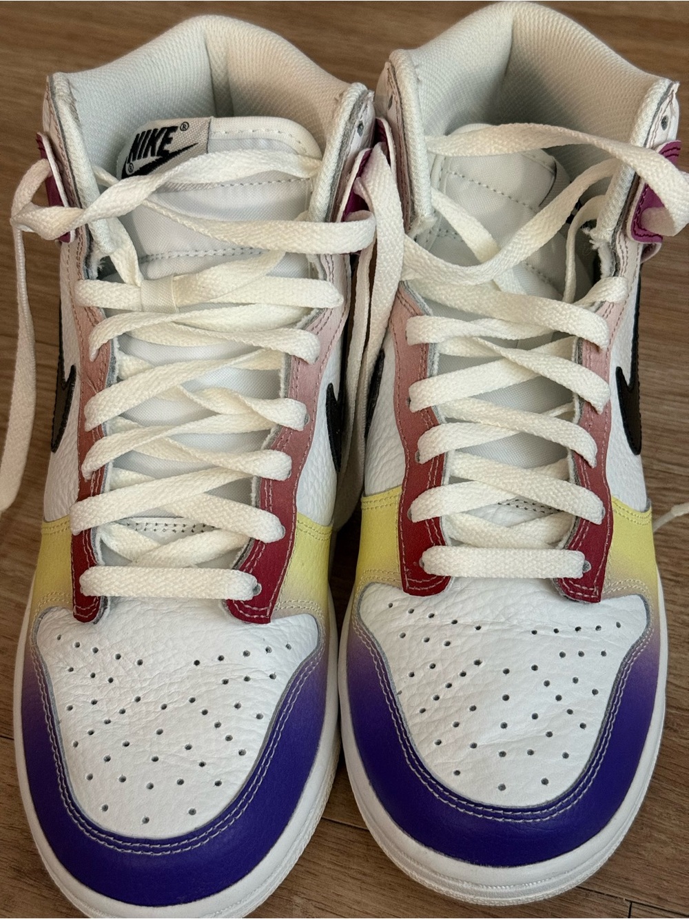 Nike Colorblock High-Top Sneakers in White, Purple, Red, Yellow